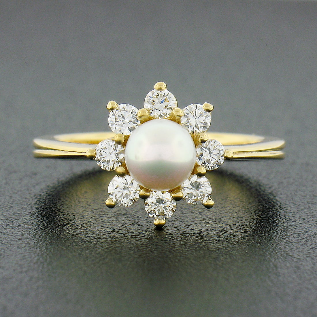 NEW 18k Gold Pearl Diamond Flower Cluster Ring - 8