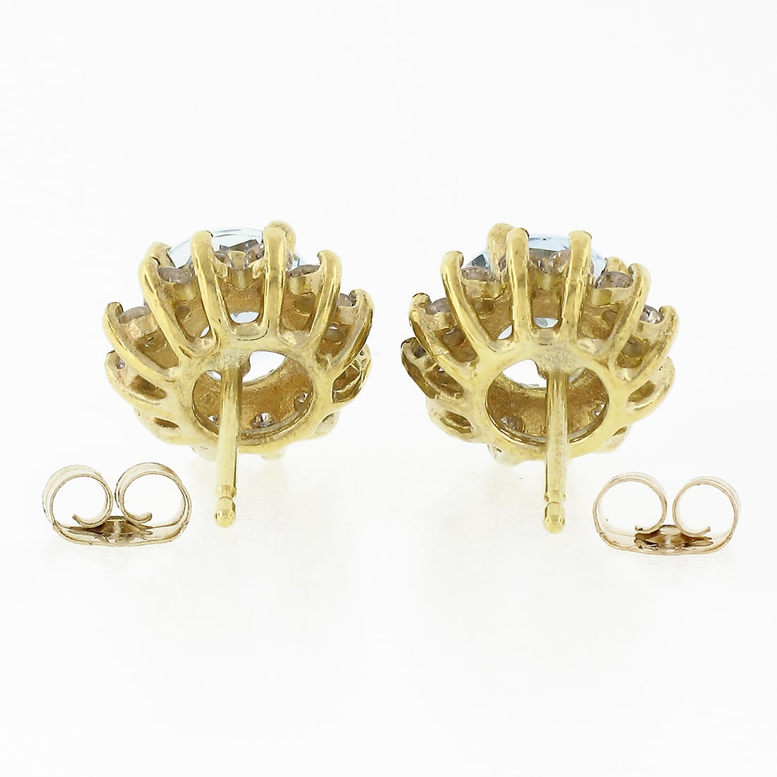 NEW 14k Gold Aquamarine Diamond Halo Cluster Earrings - 2