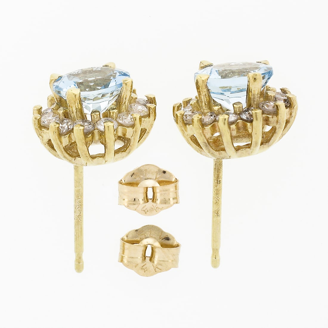 NEW 14k Gold Aquamarine Diamond Halo Cluster Earrings - 3