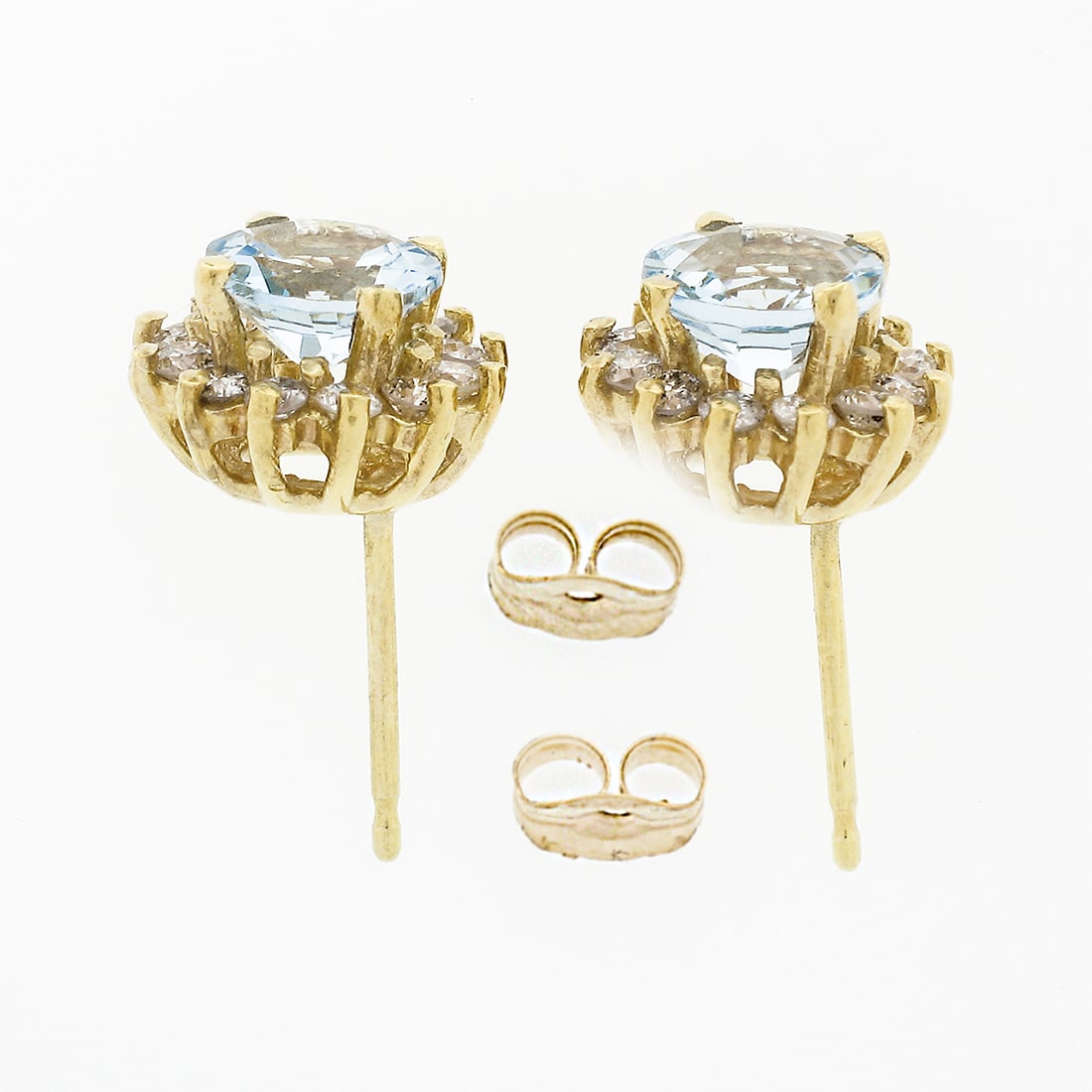 NEW 14k Gold Aquamarine Diamond Halo Cluster Earrings - 4
