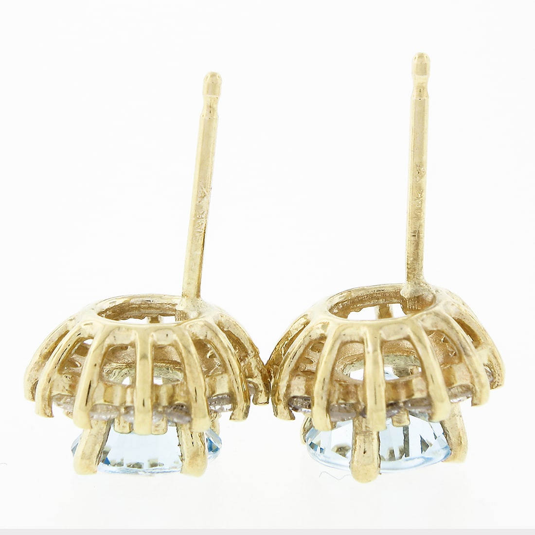 NEW 14k Gold Aquamarine Diamond Halo Cluster Earrings - 5