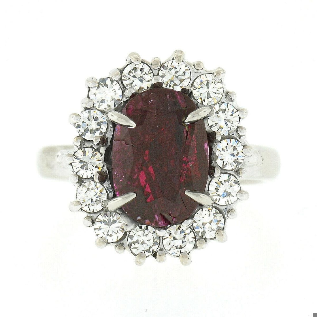 18k Gold GIA Ruby Diamond Halo Cluster Cocktail Ring - 2