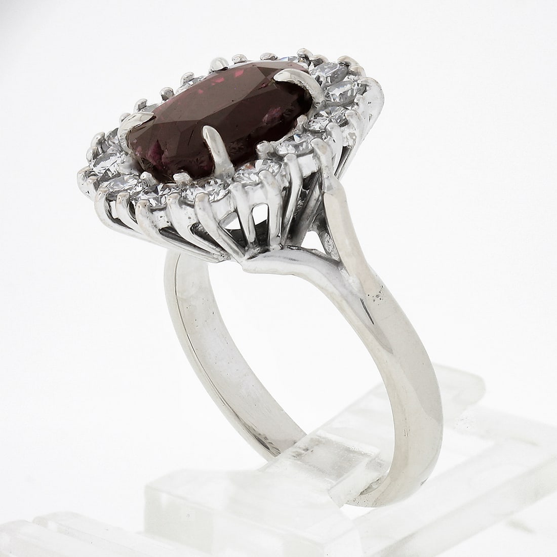 18k Gold GIA Ruby Diamond Halo Cluster Cocktail Ring - 7