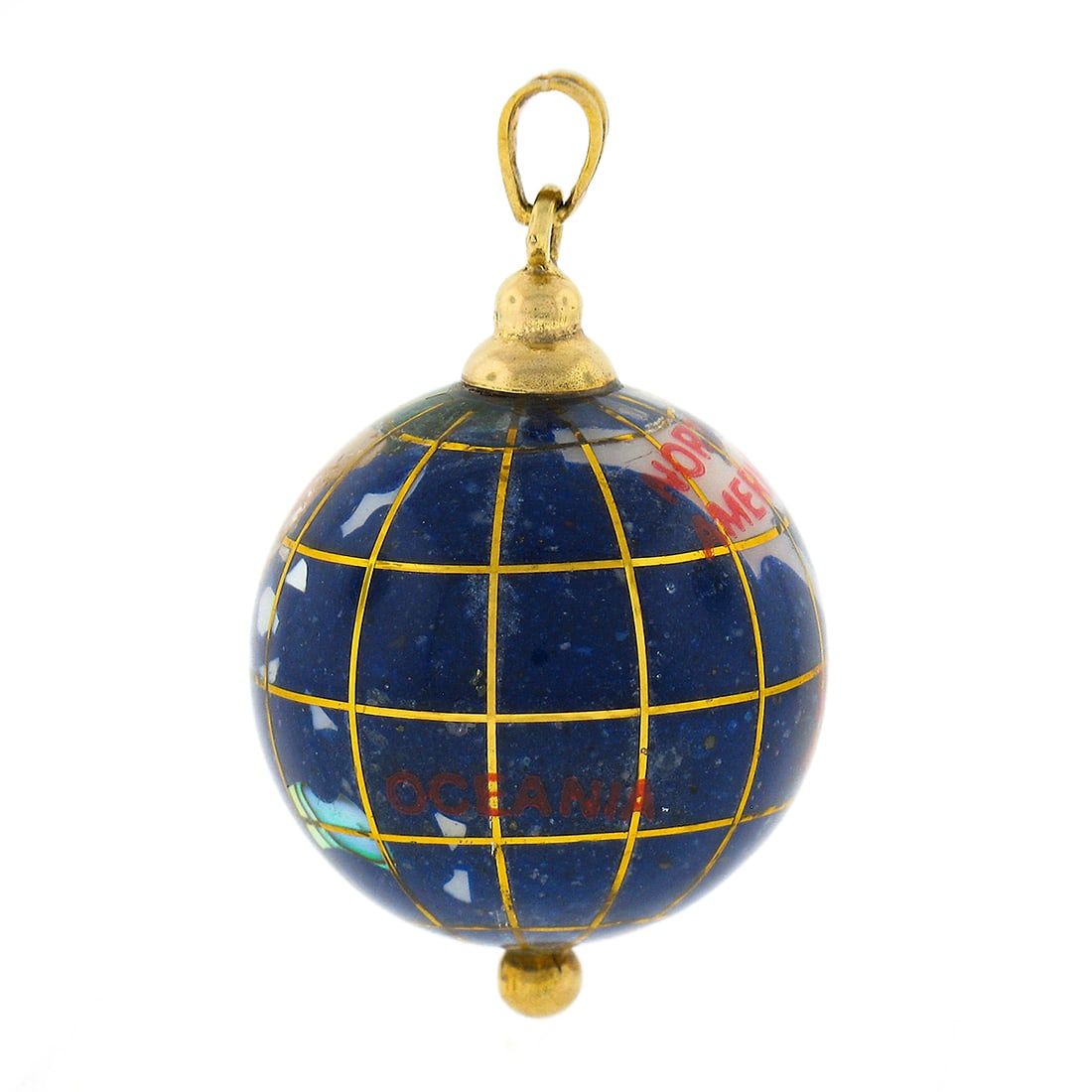 10K Gold Detailed Hand Painted Round Globe Ball Charm - 2