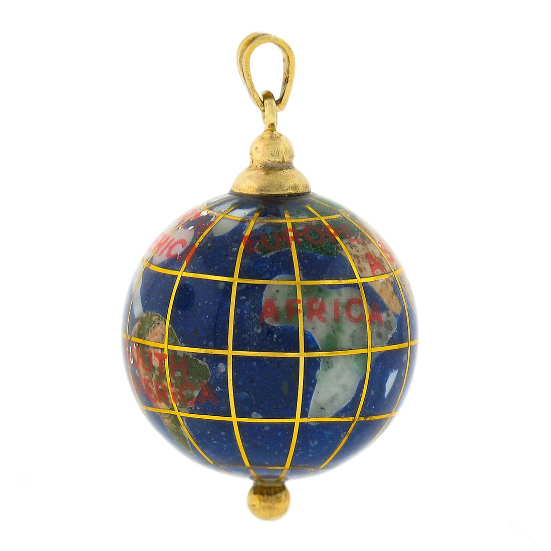 10K Gold Detailed Hand Painted Round Globe Ball Charm - 3