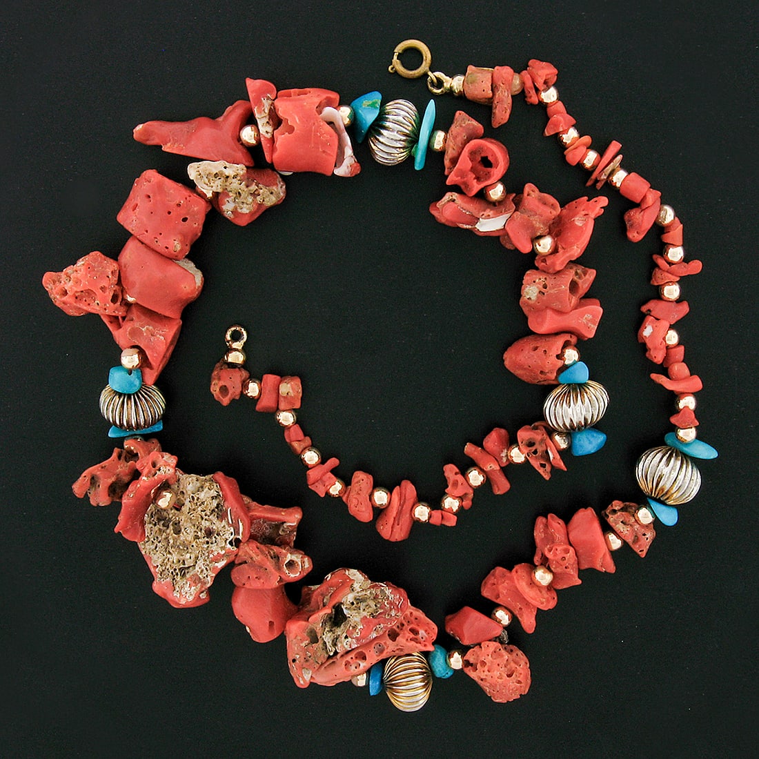 GIA Freeform Coral Turquoise & Metal Beads Necklace - 2
