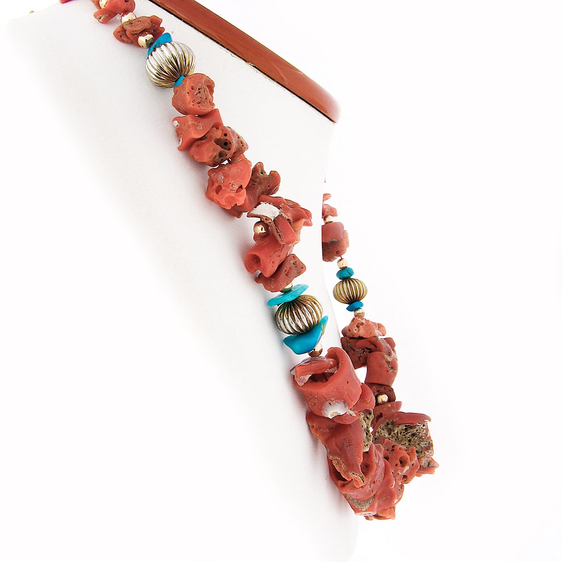GIA Freeform Coral Turquoise & Metal Beads Necklace - 3