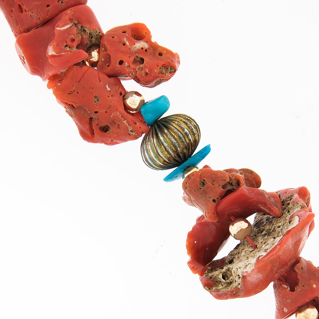 GIA Freeform Coral Turquoise & Metal Beads Necklace - 4