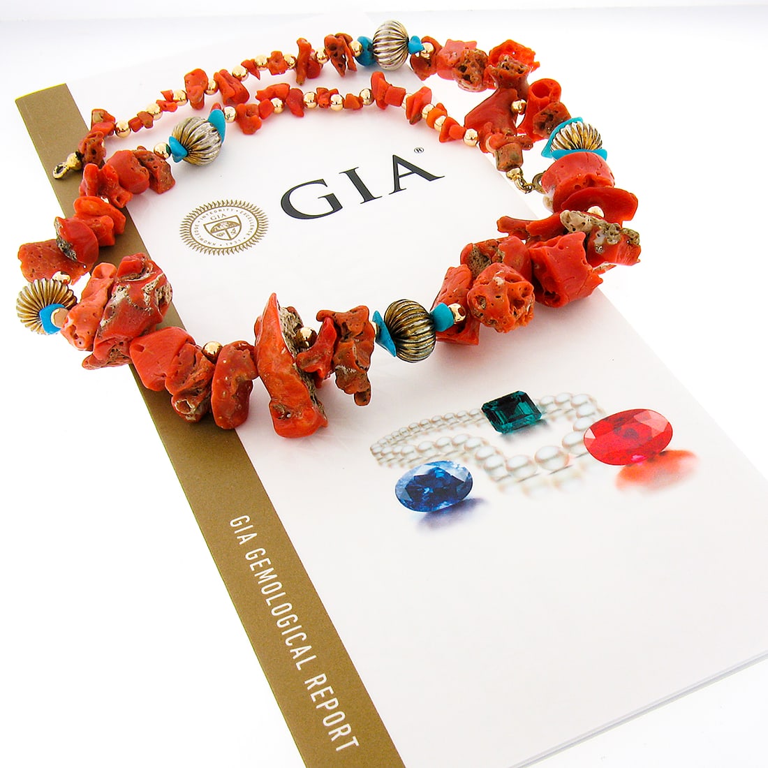 GIA Freeform Coral Turquoise & Metal Beads Necklace - 7