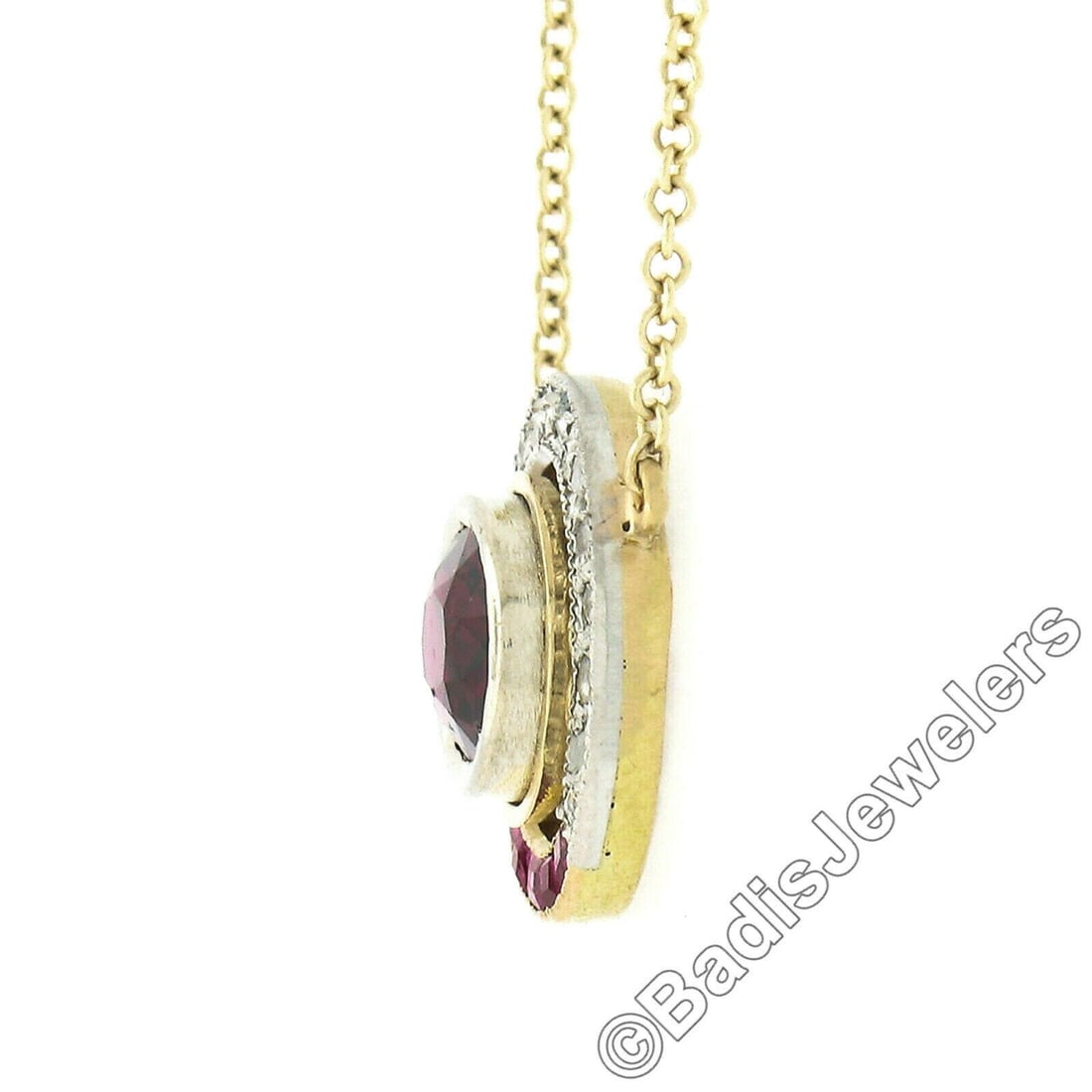 Edwardian 18k Gold GIA Ruby & Diamond Pendant Necklace - 2