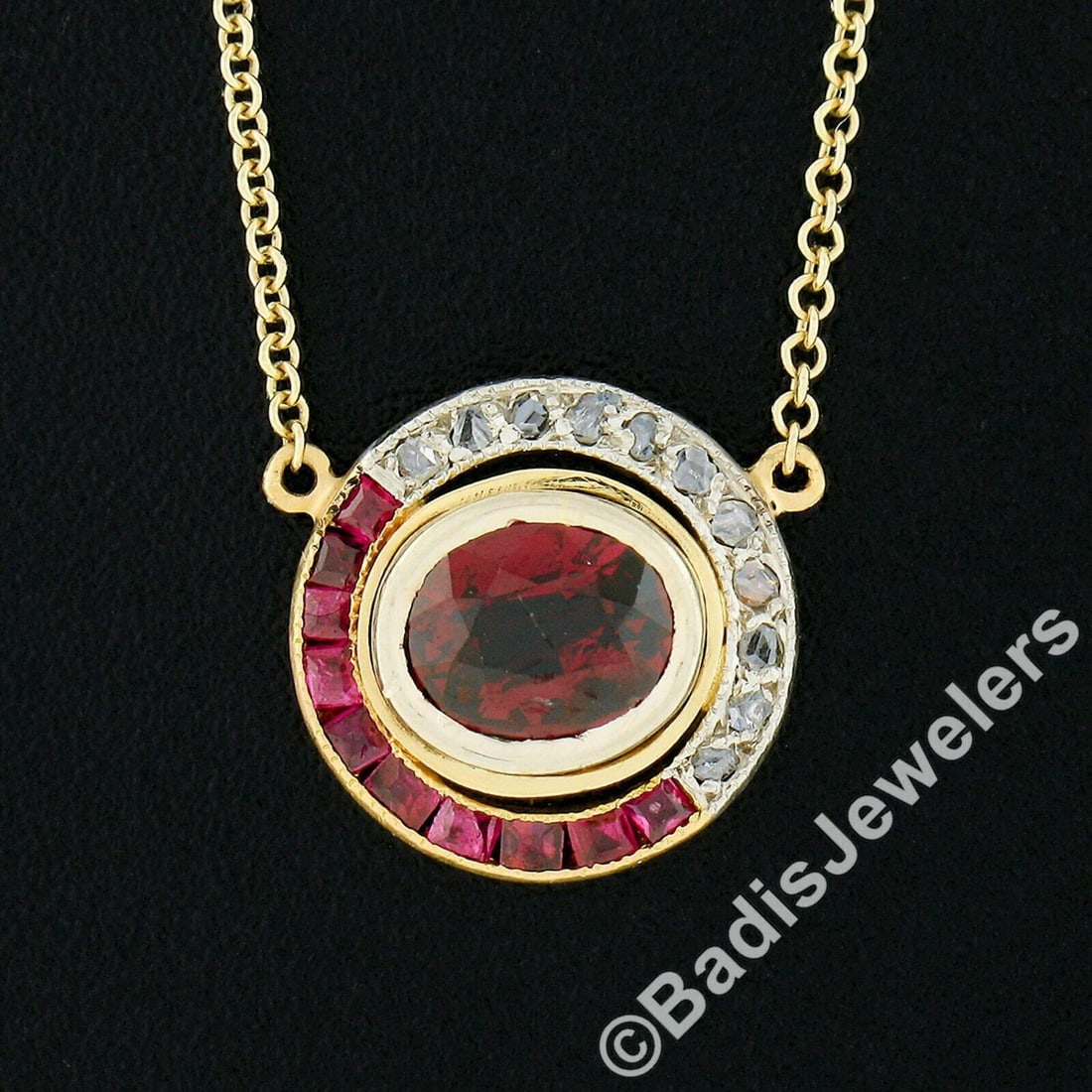 Edwardian 18k Gold GIA Ruby & Diamond Pendant Necklace - 7
