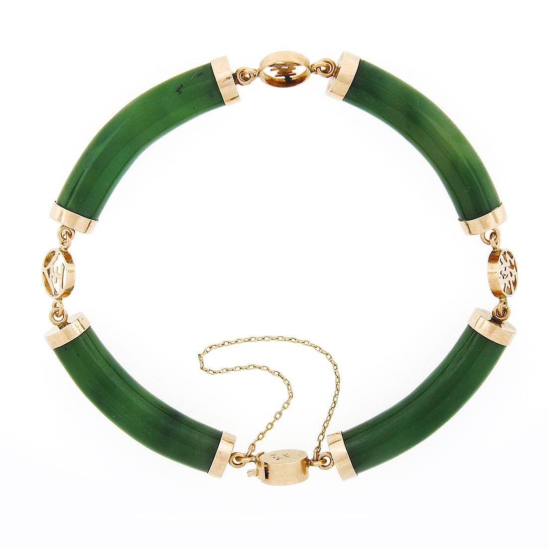 12k Gold Jade w/ Polished Chinese Symbol Bracelet - 2