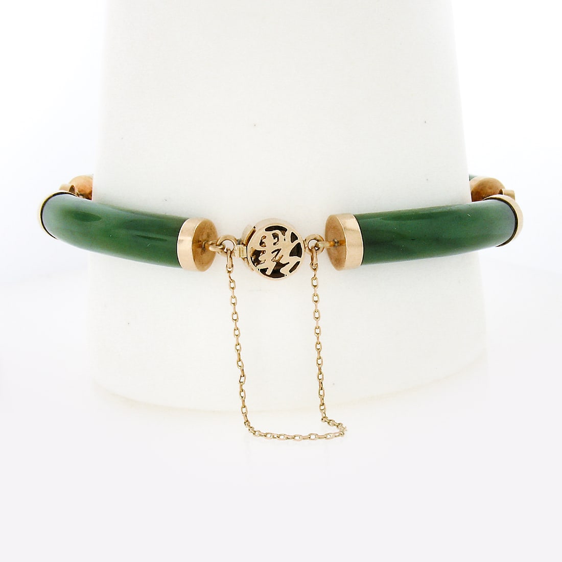 12k Gold Jade w/ Polished Chinese Symbol Bracelet - 3