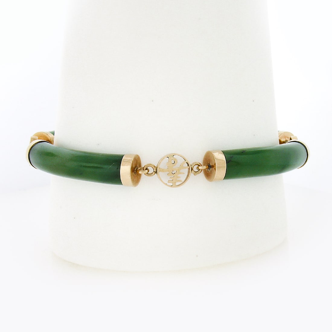 12k Gold Jade w/ Polished Chinese Symbol Bracelet - 4