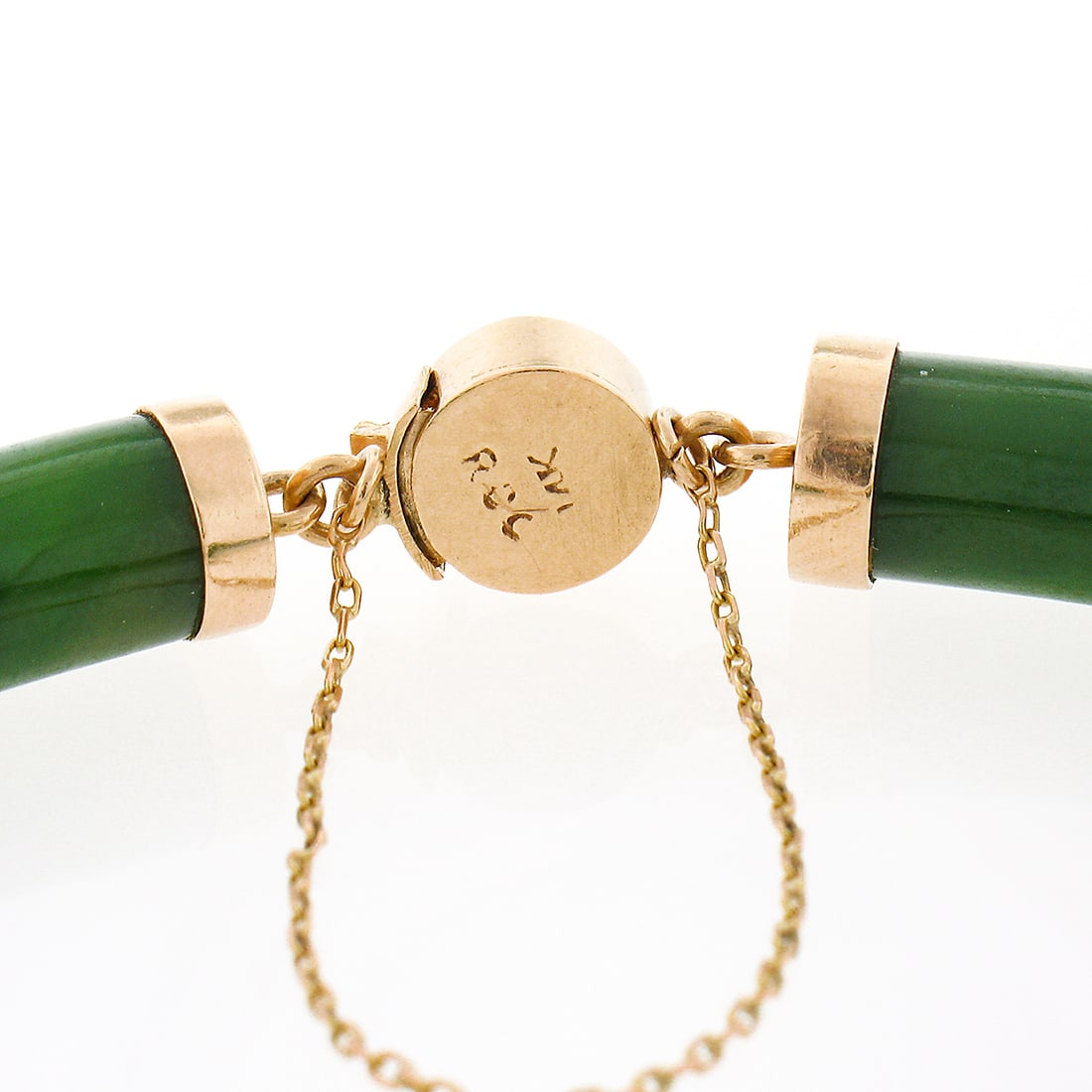 12k Gold Jade w/ Polished Chinese Symbol Bracelet - 5