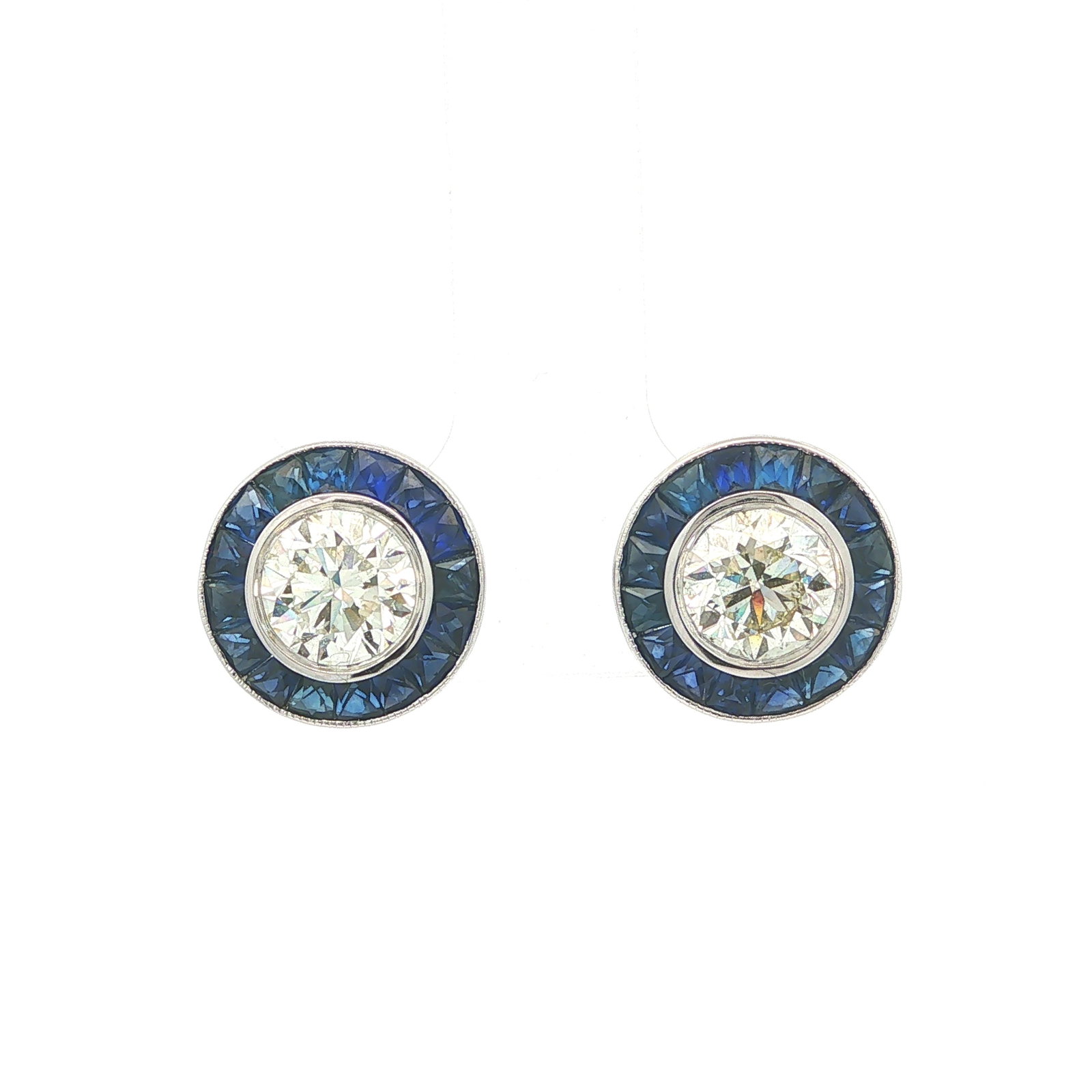 New 18k Gold GIA Diamond w/ Sapphire Halo Stud Earrings - 2
