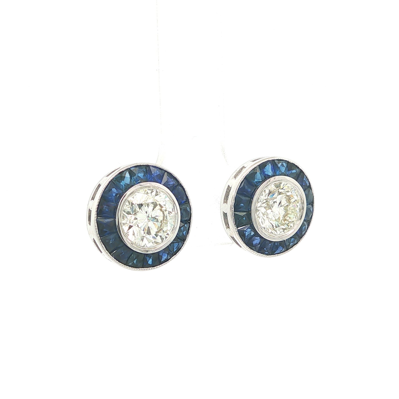 New 18k Gold GIA Diamond w/ Sapphire Halo Stud Earrings - 3