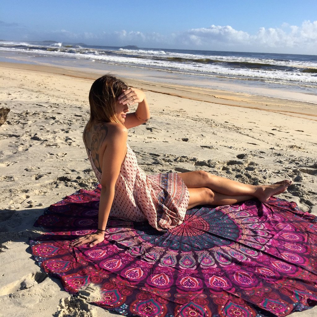 Indian Mandala Round Pink & Purple Roundie Beach Throw (1 of 3)