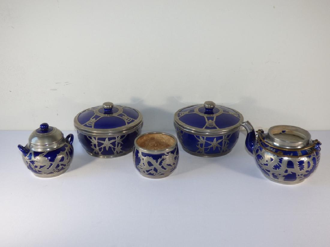 Chinese Pewter-Mounted Porcelain Dishes: Hsin Cheng Size: 6 5/8" dia. x 4 1/2" H (largest)