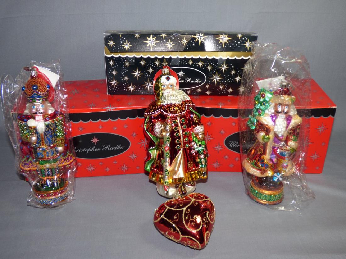 Three Christopher Radko Ornaments: together with one additional heart-shaped example Size (largest): 8 1/2" H