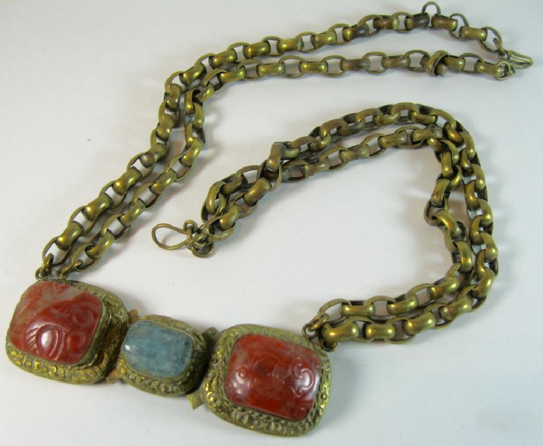 An Antique Chinese Jeweled Gilt Bronze Belt Hook (1 of 3)