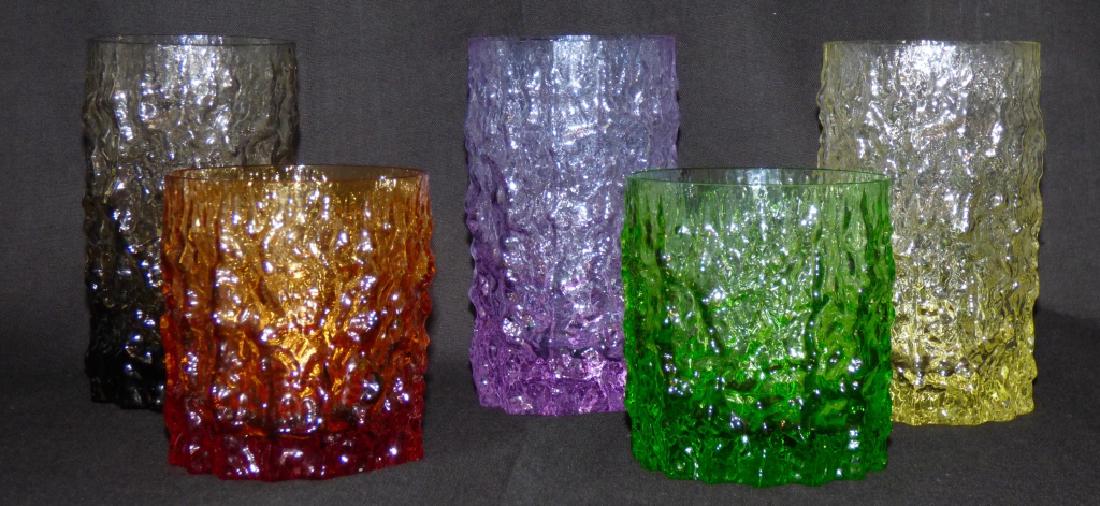 Five Textured Bark-Form Glass Tumblers: Second half 20th century, in the Whitefriars style, comprising one orange/amber