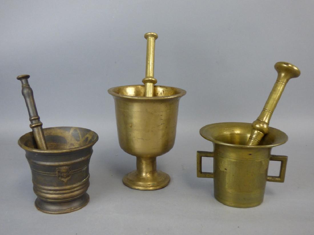Three Antique Bronze Mortar & Pestle (1 of 9)