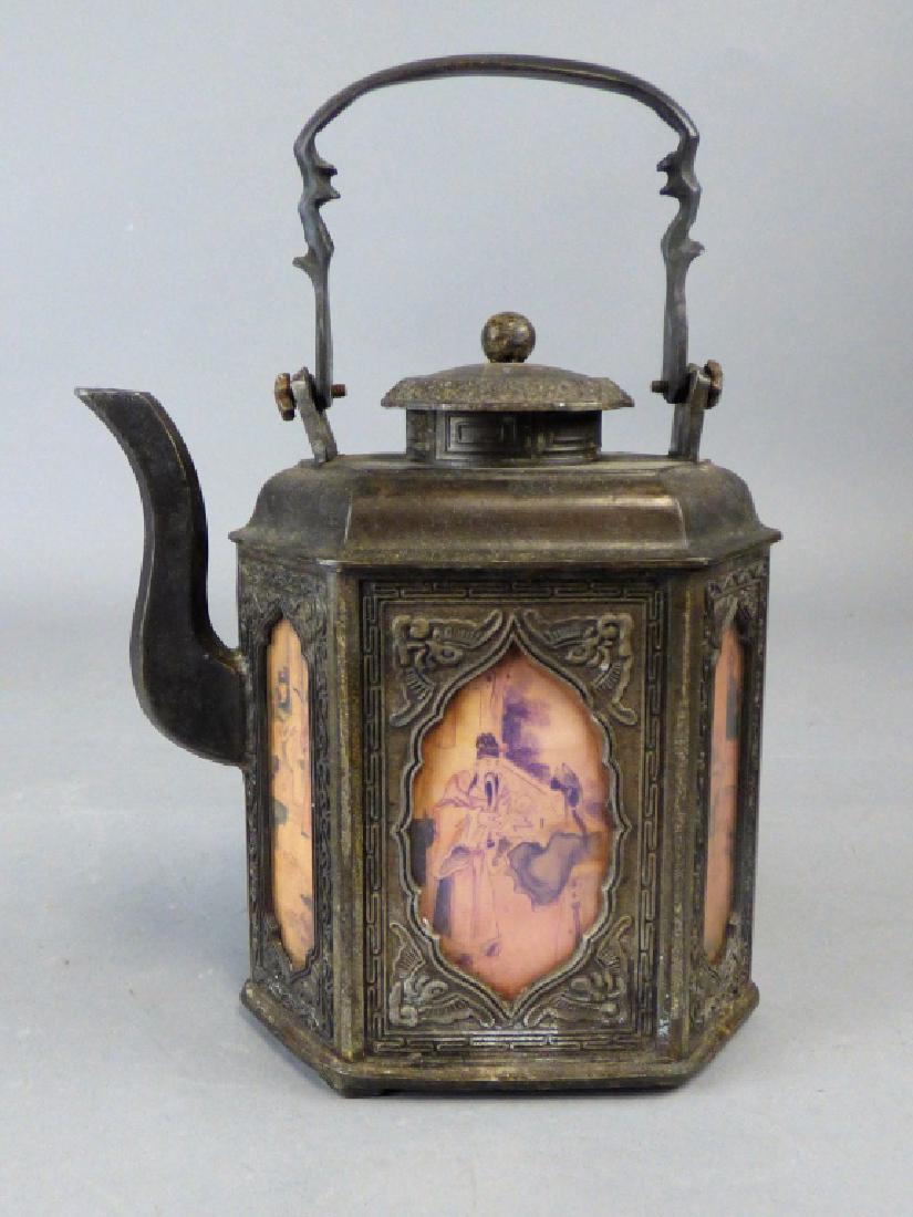 Chinese Pewter and Reverse Painted Glass Teapot (1 of 8)