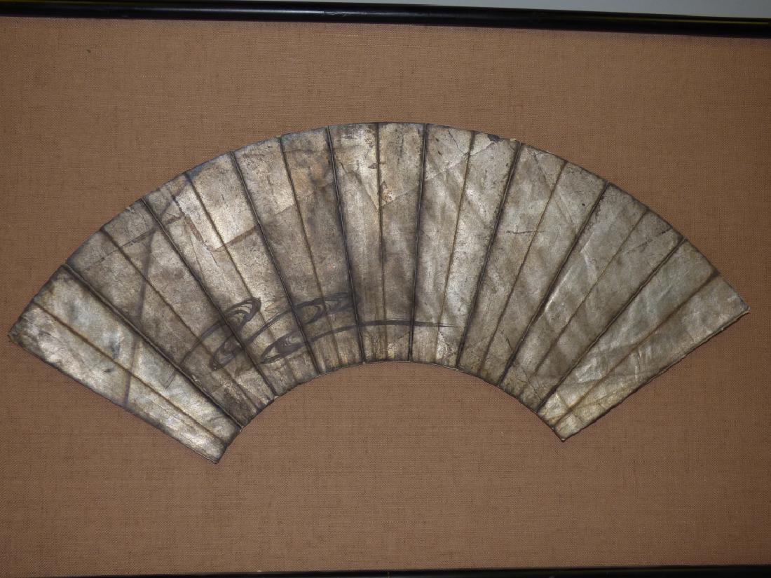 Antique Japanese Fan Painting: No glass. Size : 24 1/4" x 15 1/4" frame, 19 1/4"x 1/2" fan.