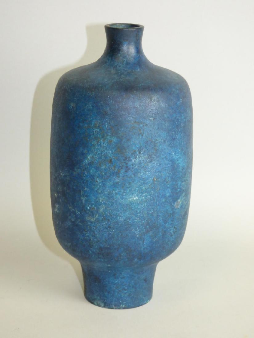 Patinated Bronze Vase: Mark on the base. Size : 8 1/2" H x 4" dia.