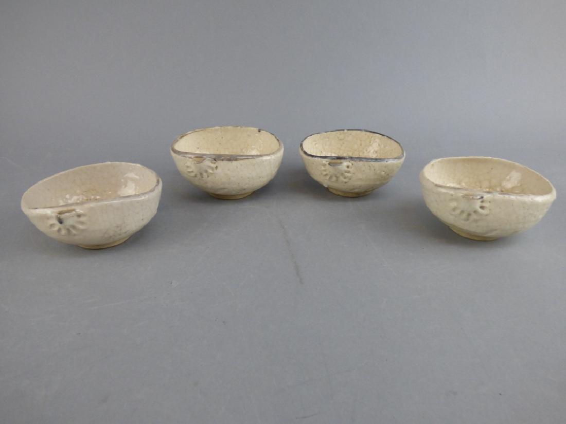 4 White Glaze Bowls: 3.25" L x 2.75" W x 1.75" H
