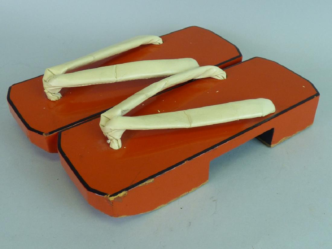 Pair of Negoro Lacquered Geta Sandals: Size (each): 1 1/2" H x 9 1/4" L x 3 3/4" W