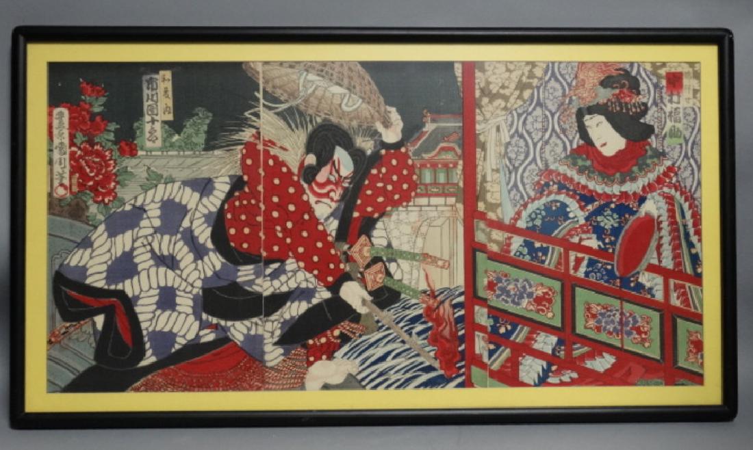 TOYOHARA KUNICHIKA (Japanese, 1835-1900): Size: 27 1/2" L x 13 1/4" W (sight) ; 30 1/2" L x 16" W
