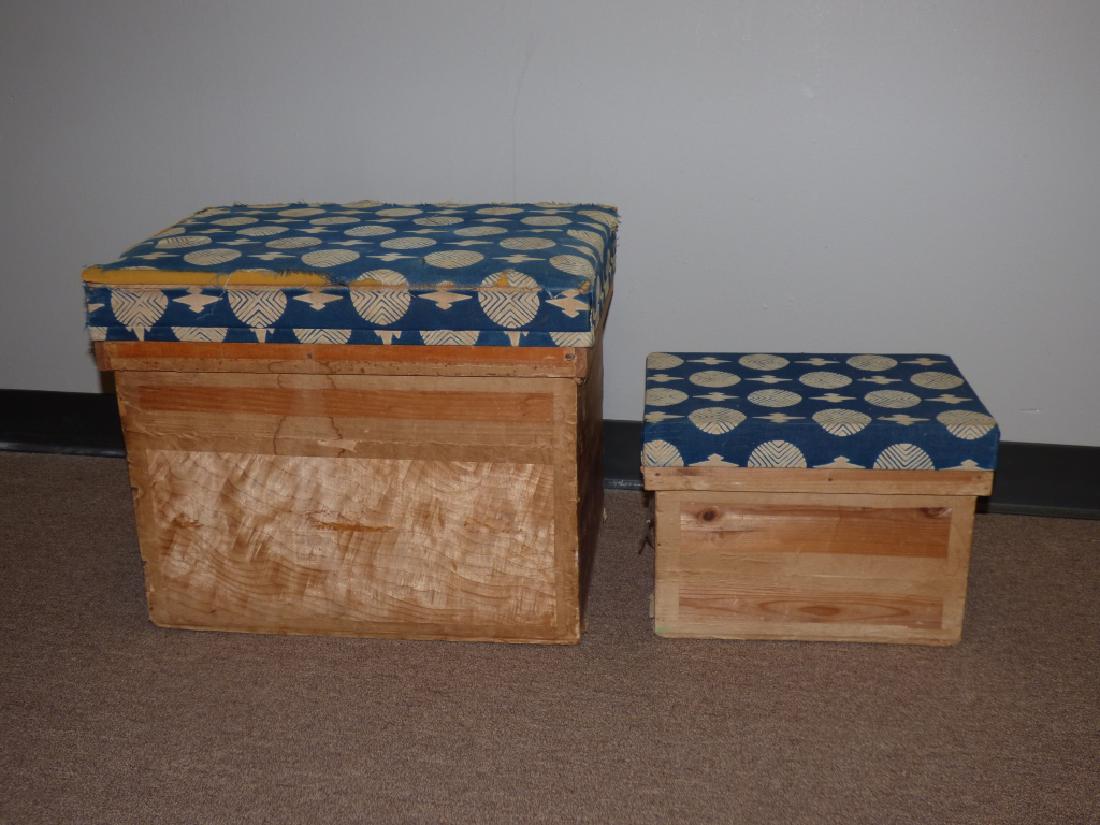 Two Japanese Cha Bako Metal Lined Tea Chests: Size : 16 1/2" H x 20 1/2" L x 14 1/2" W on largest chest.