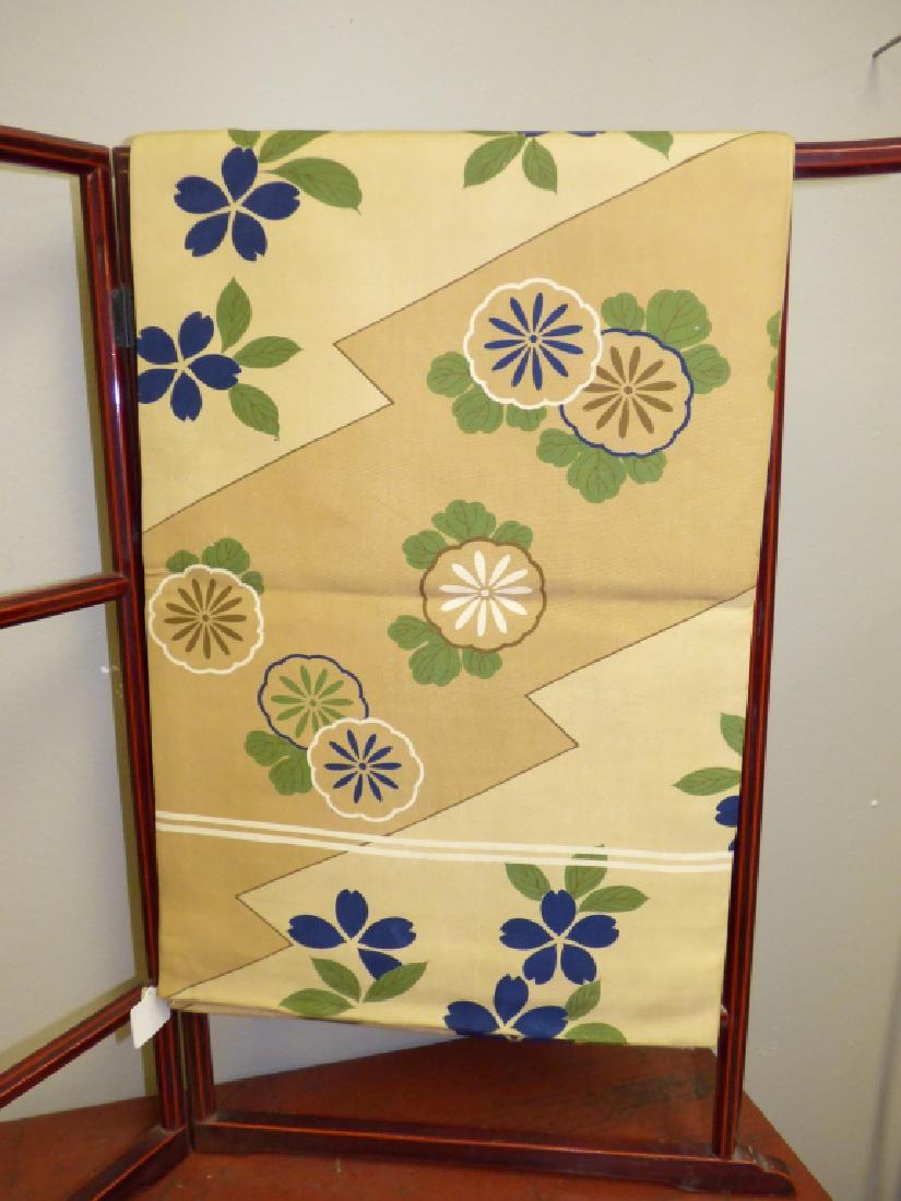 Japanese Obi - Tan & Blue Floral: Size : 82"