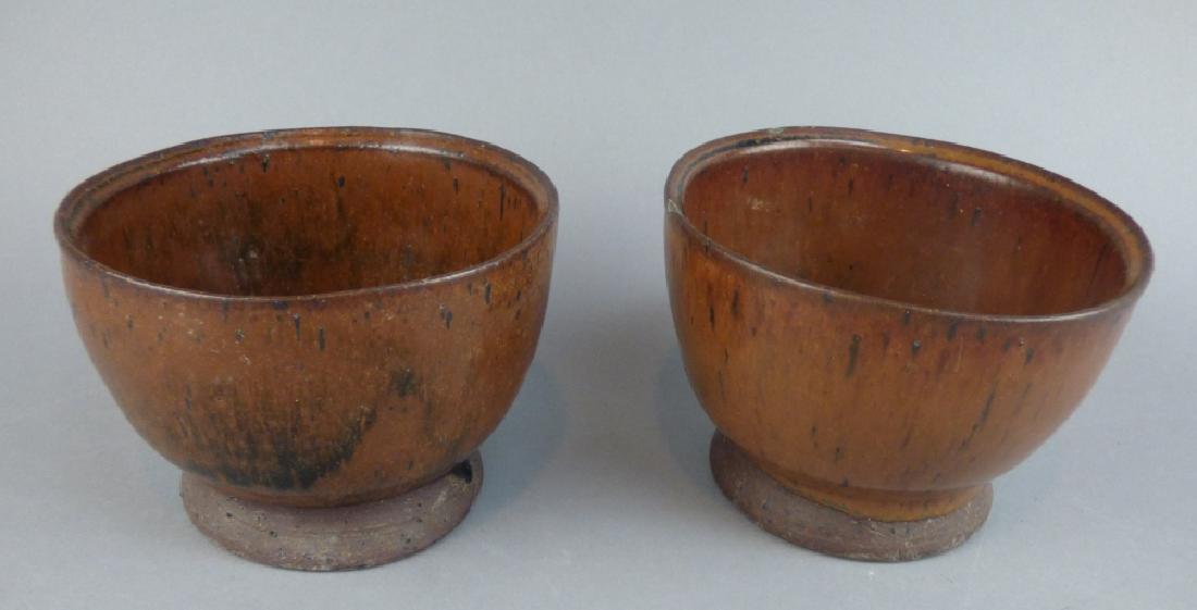 2 Brown Glazed Bowls: 5.25" H x 3.75" Dia