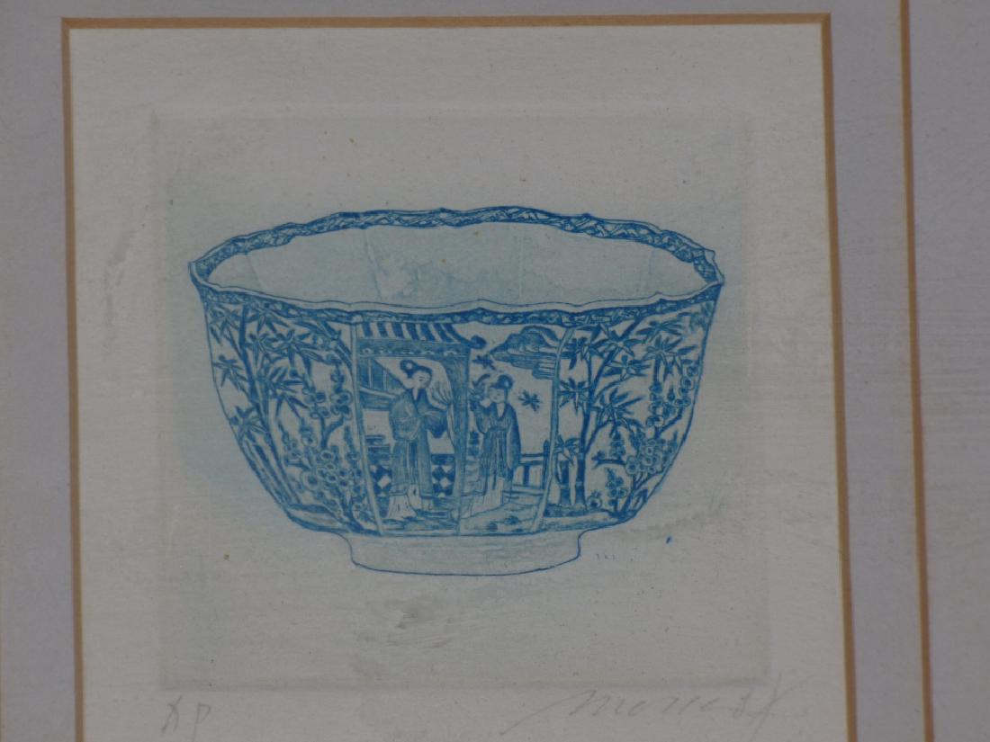 Framed Engraving - Chinese Bowl: Size : 8 1/4" x 8 1/4" frame, 3 3/4" x 3 3/4" art.