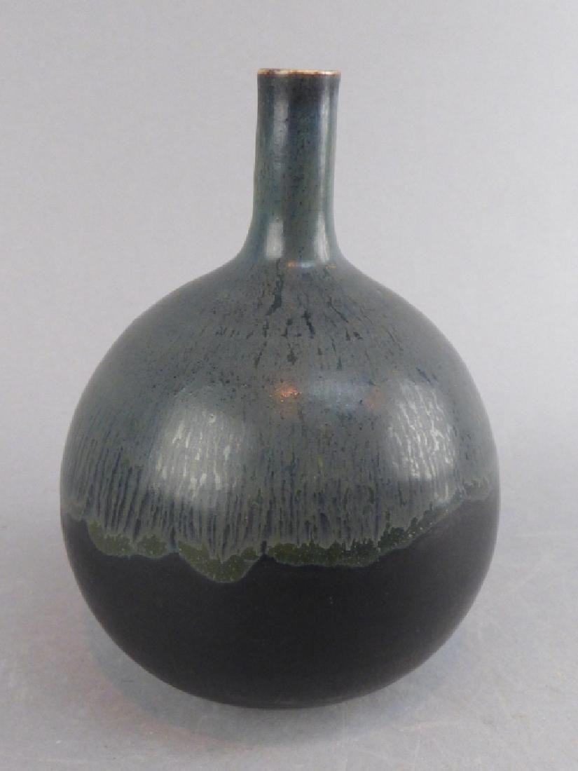 Bottle Vase Blue/Black Glaze: 6" H