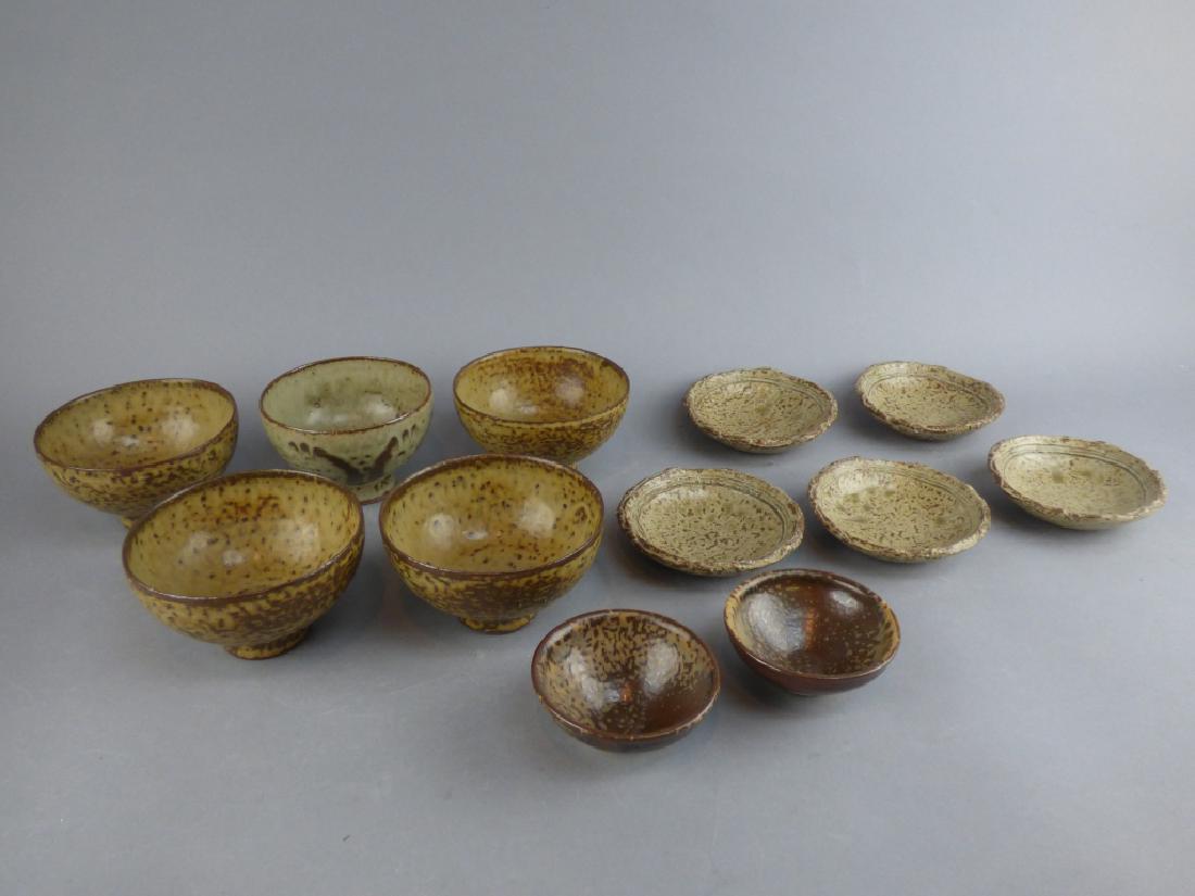 12 pieces Japanese Pottery Bowls: Speckled/Ash Glaze? 4" Dia x 2.5" H 5 Marked Haru
