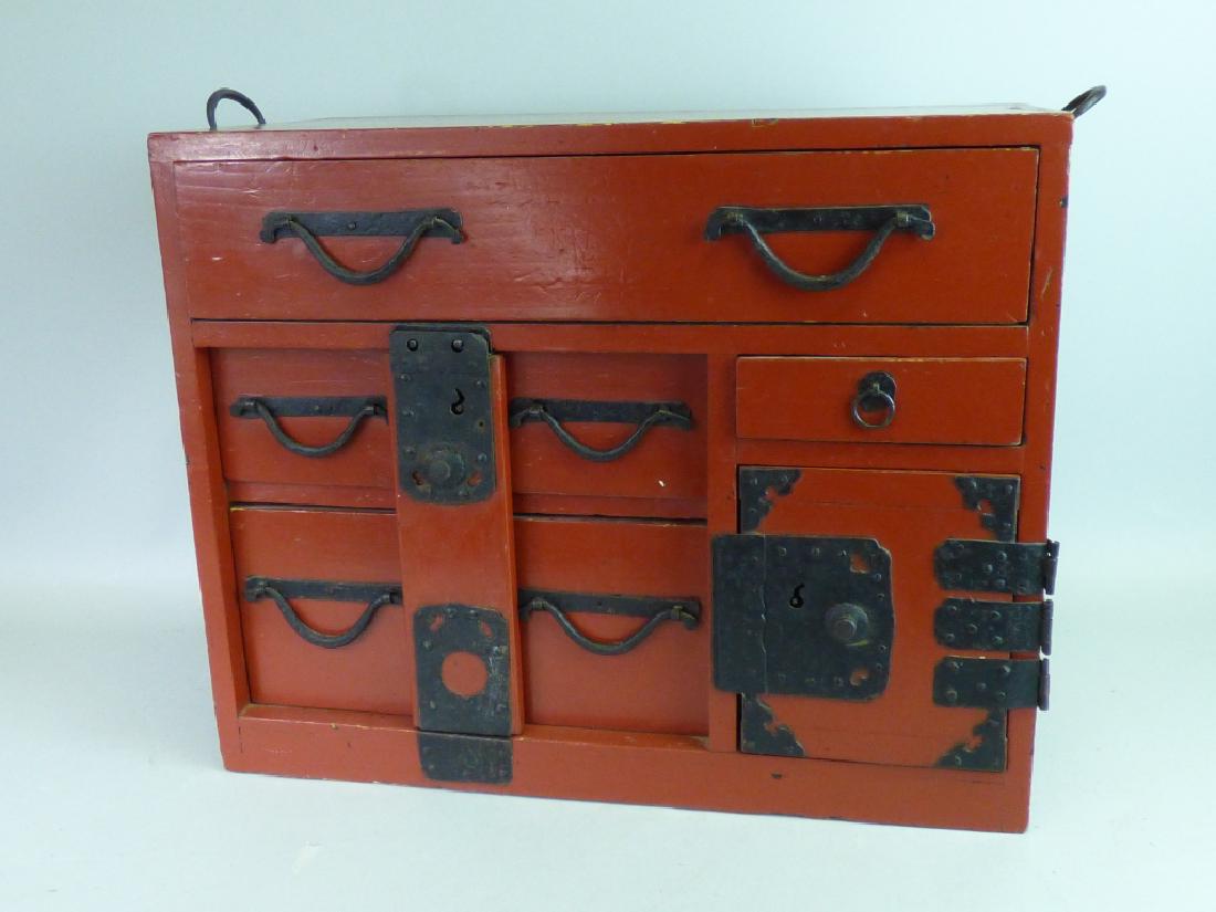 Small Red Lacquer Ship's Tansu Chest (1 of 11)