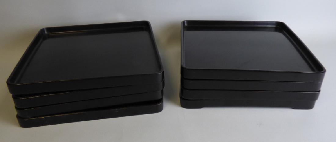 Lot of 8 Black Lacquer Trays: Size : 10 3/4" L x 10 3/4" W