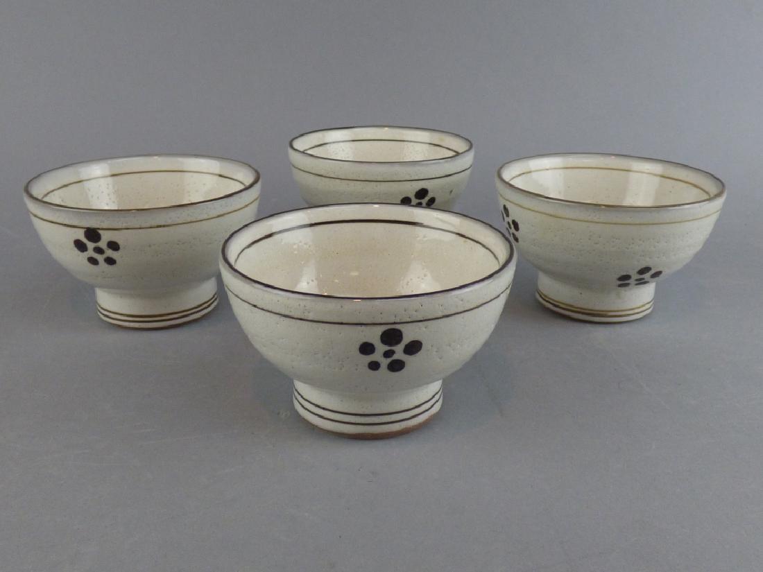 4 Brown/White Pottery Cups: 3.75" Dia x 2.25" H