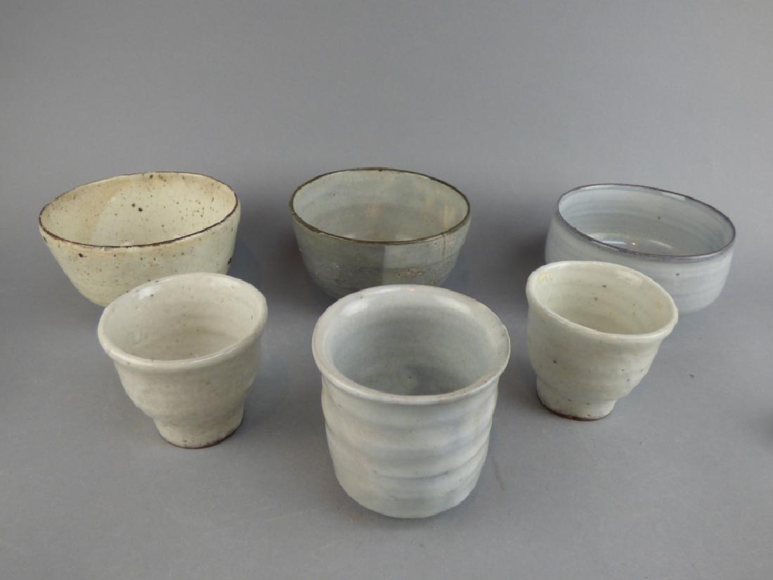 6 Japanese Pottery Cups/Bowls: 5" Dia x 3" H Firing Flaw and Tea Staining