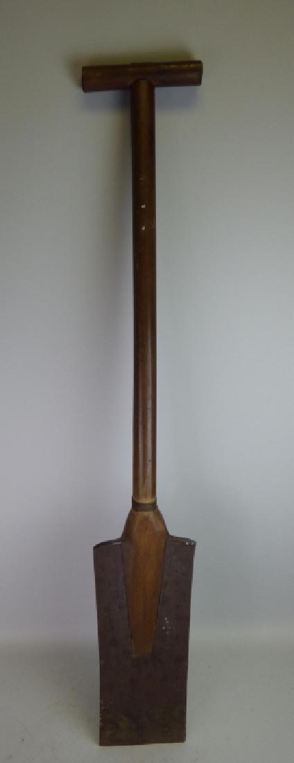 Antique Japanese Wood and Iron Shovel: Signed on blade at one side Size: 44" L x 7" W