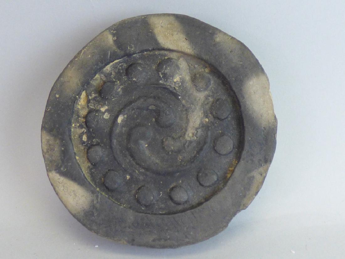 Antique Japanese Stoneware Roof Tile: Size: 1 7/8" H x 5 3/4" dia.