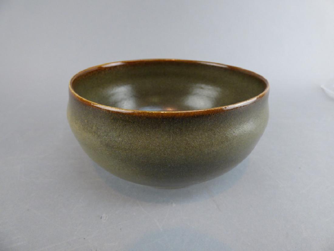 Pottery Bowl Green/Brown: Mark to Base 6" Dia x 3" H