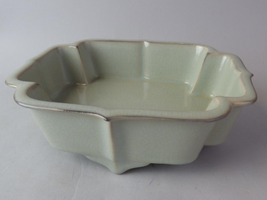 Antique Chinese Longquan Celadon Porcelain Censer: Size: 8" L x 6" W x 2 1/2" H