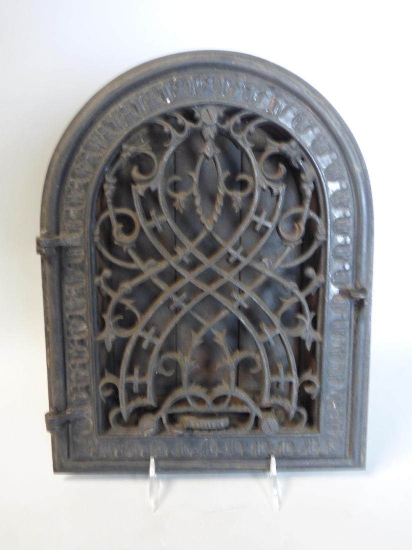 Antique Iron Fireplace Register: 10" L x 12.5" H x 1" Dia