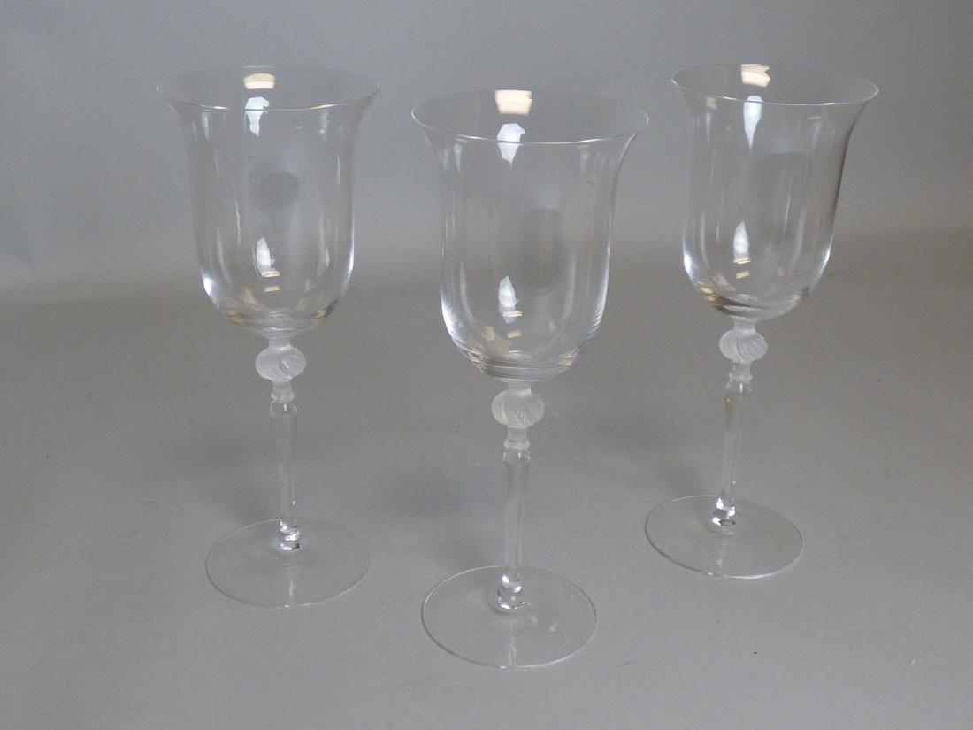 Three Lalique-Style Clear & Frosted Glass Stems: Size (each): 3 1/2" dia. x 9" H