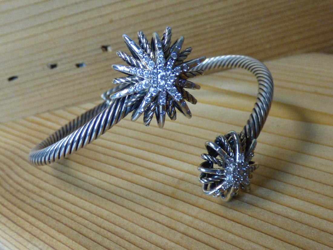 David Yurman Diamond & Sterling Starbust Cuff: Size: fits 7" wrist Approximate total weight overall 27 grams.